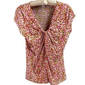 Josephine Studio Women’s  Ruched Knotted Vneck Blouse Petite Medium Multicolor